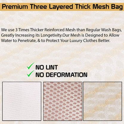 Premium Dual Layered Mesh Bags for Laundry Clothes Washing Bag, Pack of 3 (Beige)