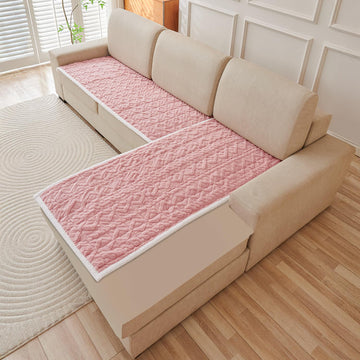 Buy Misty Rose Italian Caelora Luxury Jacquard Plush L Shape Sofa Cover | HOKIPO