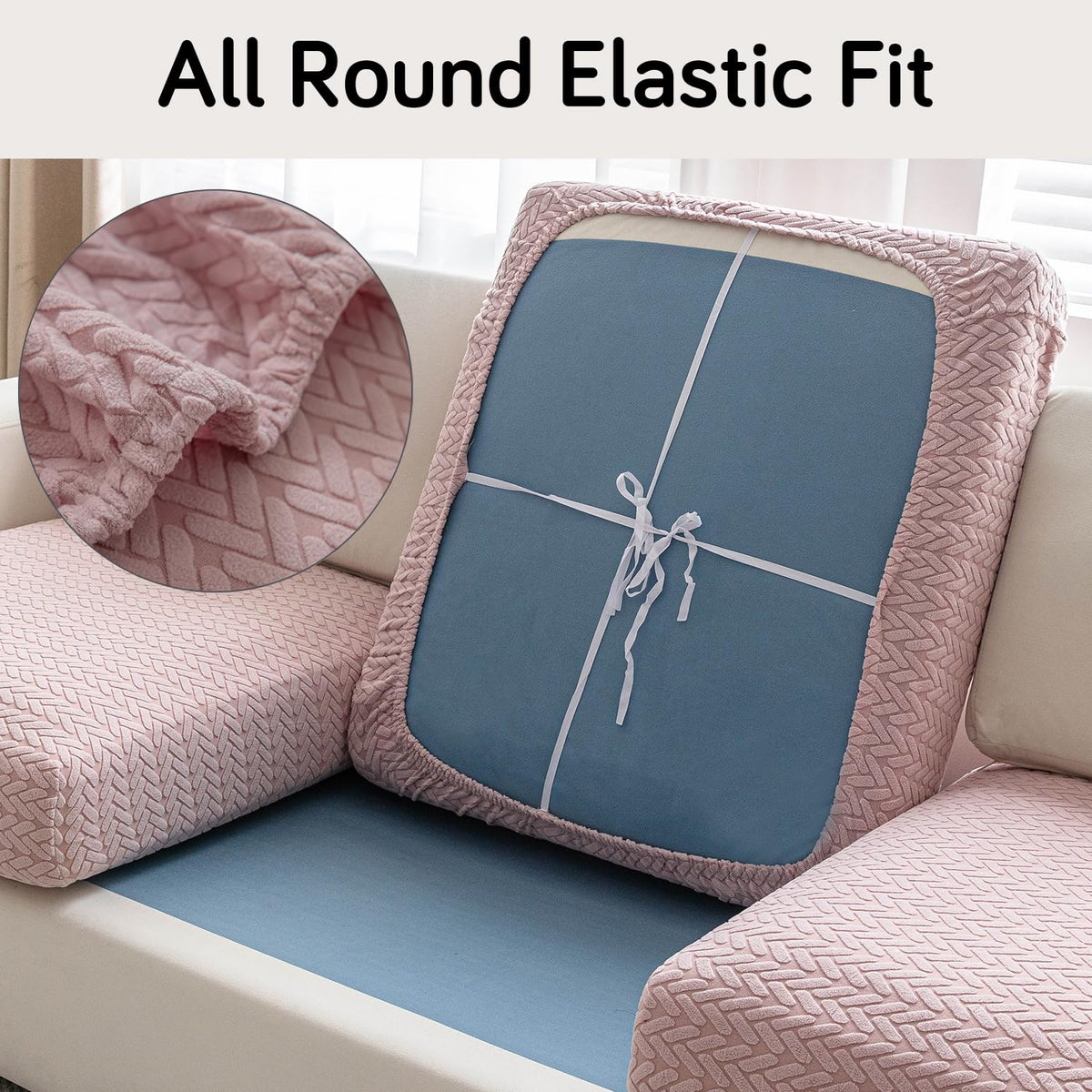 Stretchable Thick Jacquard Textured Seat Couch Cushion Cover for 1/2/3 Seaters, Pink