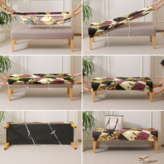 Elastic Printed Dining Bench Stretchable Slipcover, Wine Abstract Geometry