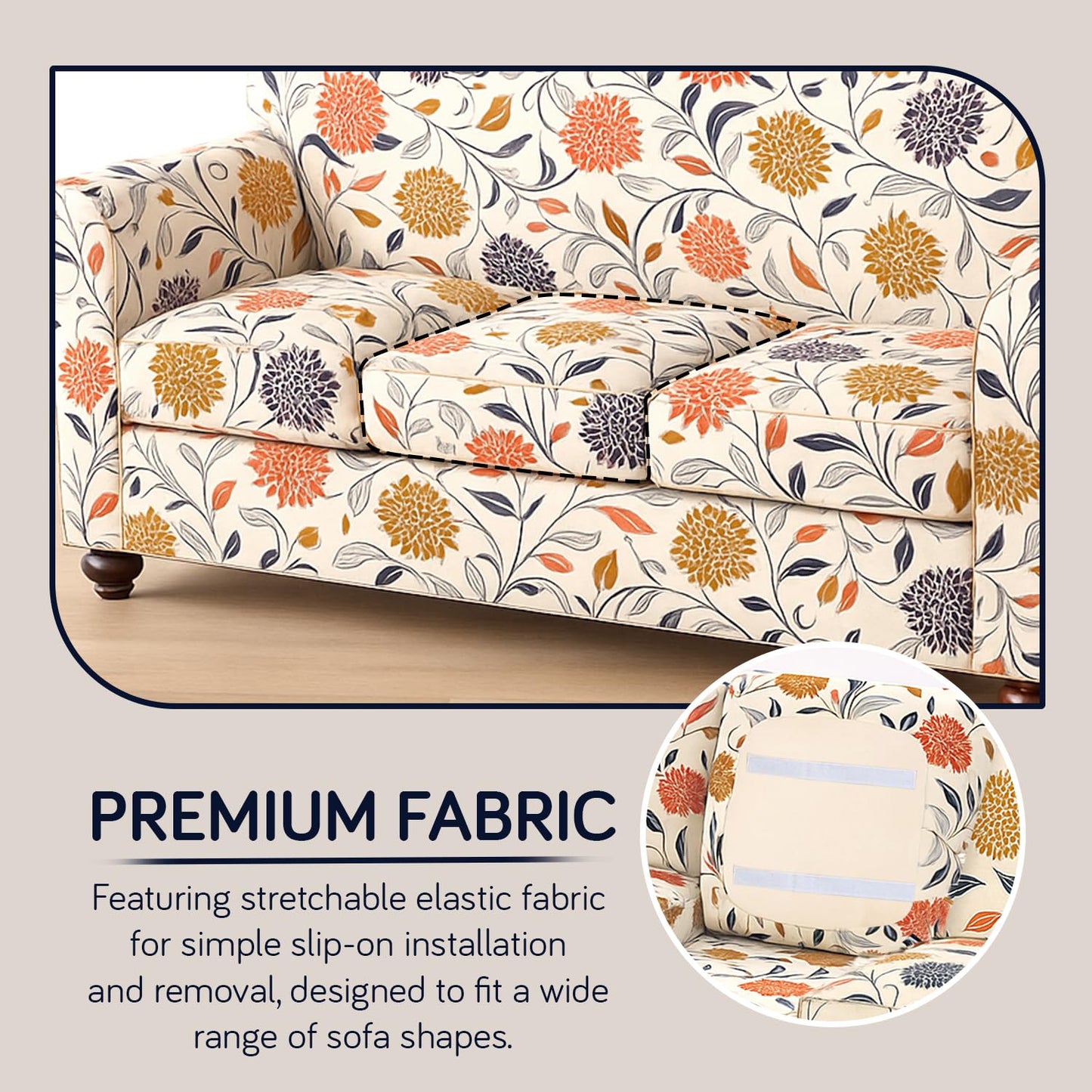 Printed Stretchable Sofa Slipcover with 1/2/3 Pc Separate Seat Cushion Cover for each 1/2/3 Seater, Sunset Botanical Bloom