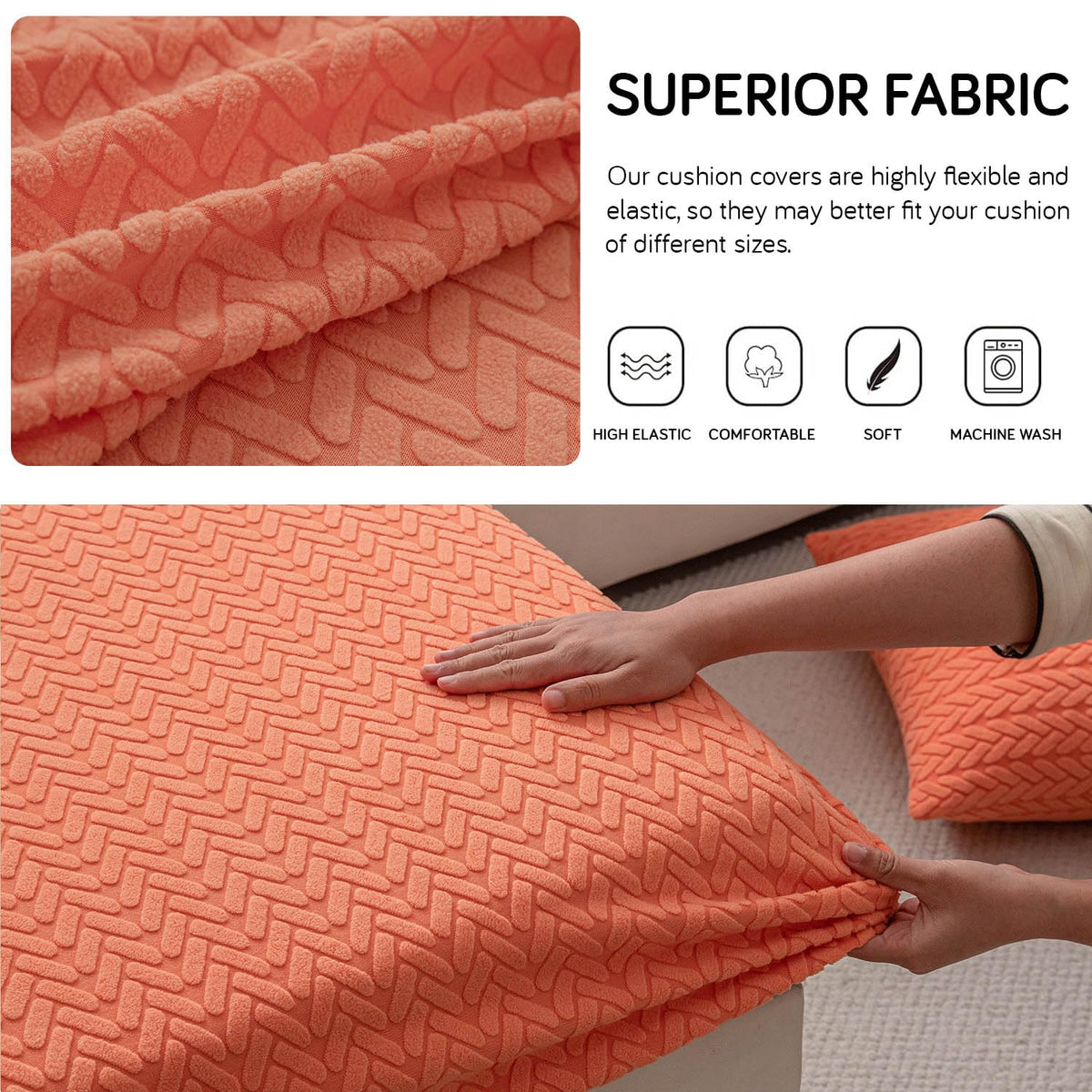 Stretchable Thick Jacquard Textured Seat Couch Cushion Cover for 1/2/3 Seaters, Orange