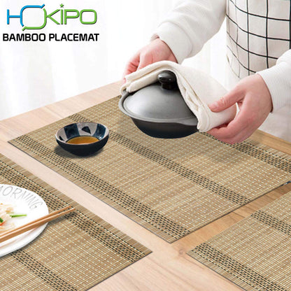 Reversible Bamboo Table Mats for Dining Table, Set of 4 Placemats, 45x30 cm, Hazel Wood