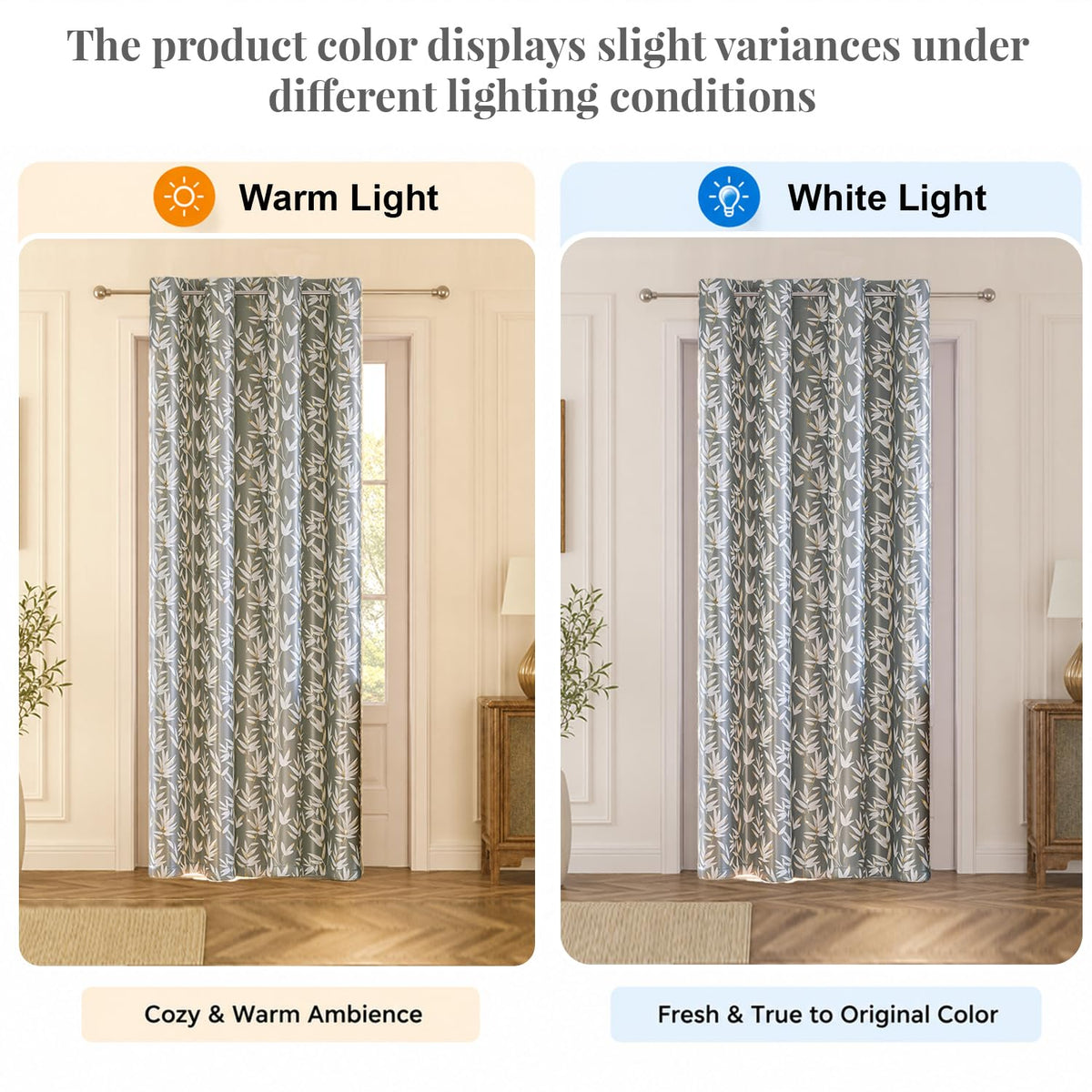 HOKIPO Luxe Foliage Foil Printed Curtains, 7 Feet Long - Slate Grey - image 6