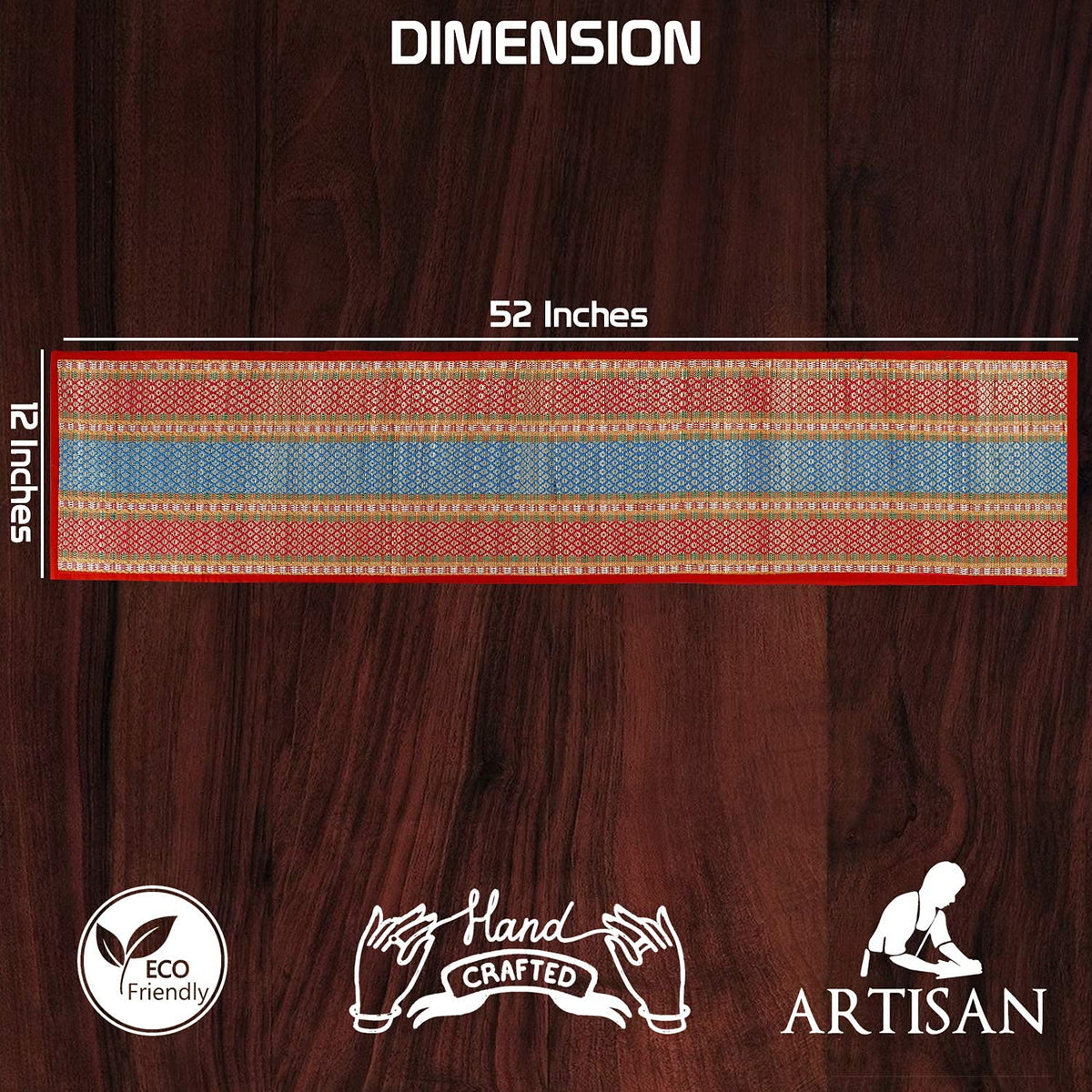 Buy Red Colour Natural Handmade Madurkathi Table Runners Size for 135 cm (W - 12 x L - 52 inches) | HOKIPO