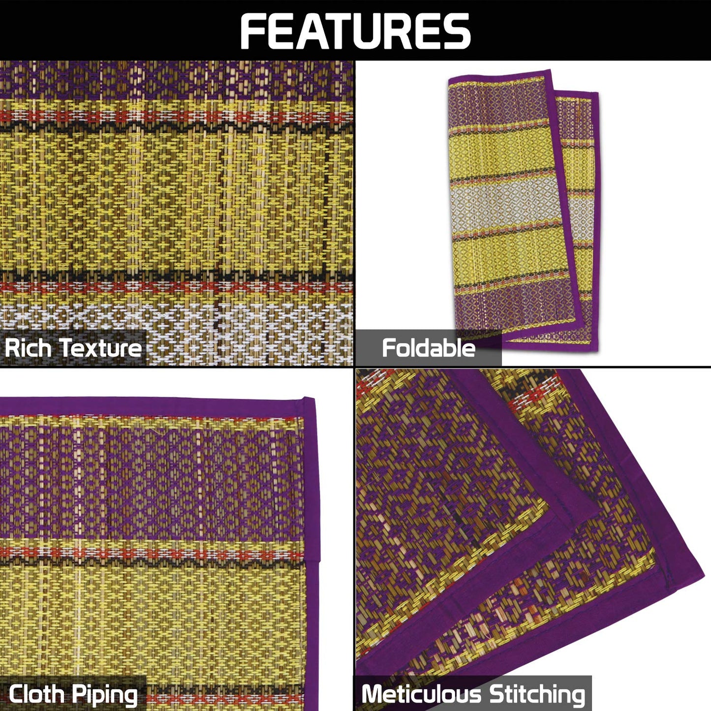 Natural River Grass Handcrafted Pooja Floor Mats/Meditation Prayer Mat/Sittting Mat/Aasan Mat Chatai for Pack of 2/4/6/8, Purple