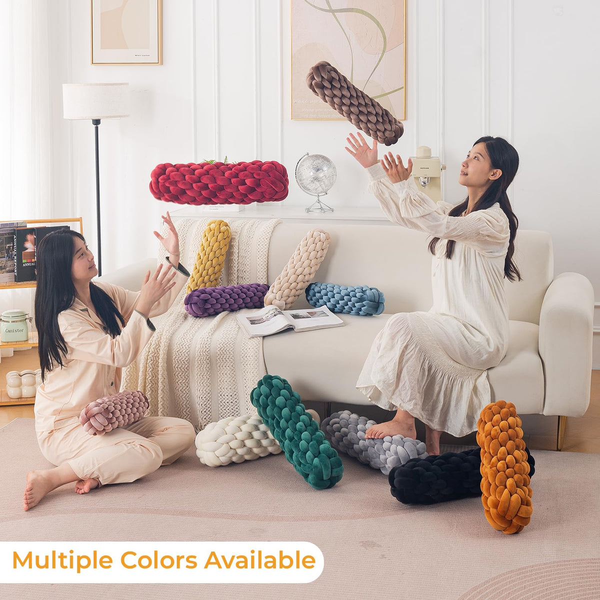 HOKIPO Braided Knot Bolster Cushion for Sofa, Chair & Bed, 45 cm, Brown