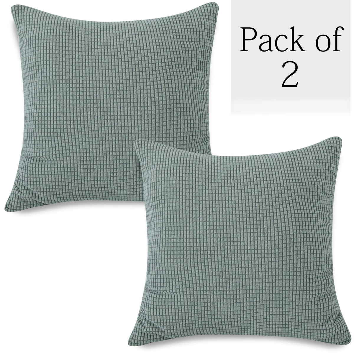 Green Colour Grid Texture Jacquard Zippered Cushion Cover Set