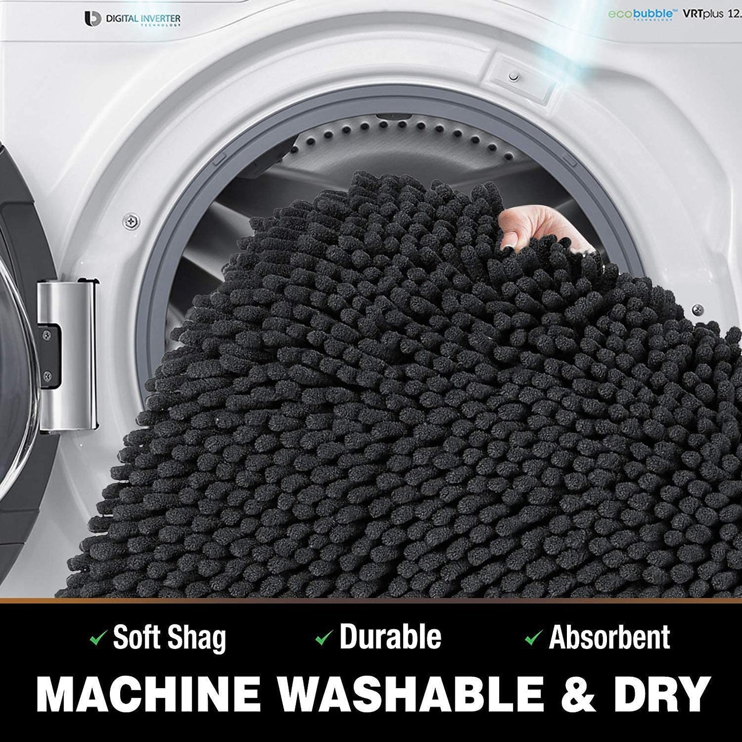 Chenille Luxury Bath Rug, Extra Soft And Absorbent Large Bathroom, Charcoal Grey