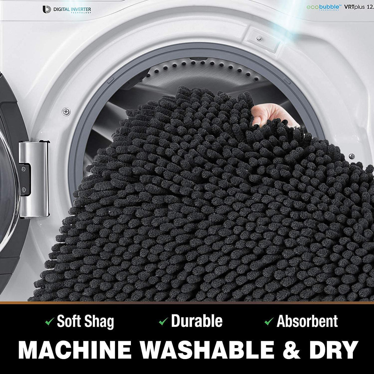 Chenille Luxury Bath Rug, Extra Soft And Absorbent Large Bathroom, Charcoal Grey