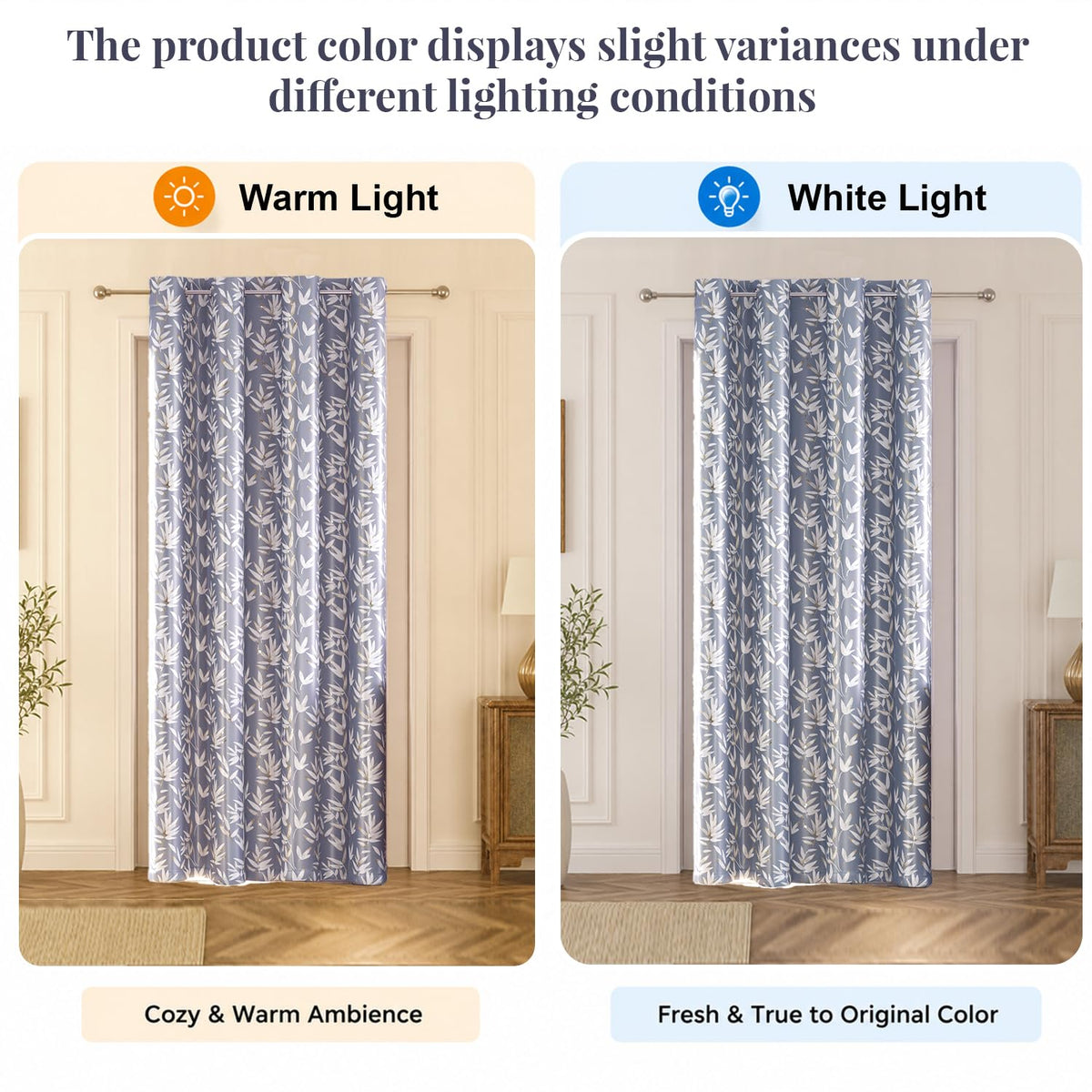 HOKIPO Luxe Foliage Foil Printed Curtains, 7 Feet Long - Steel Grey - image 6