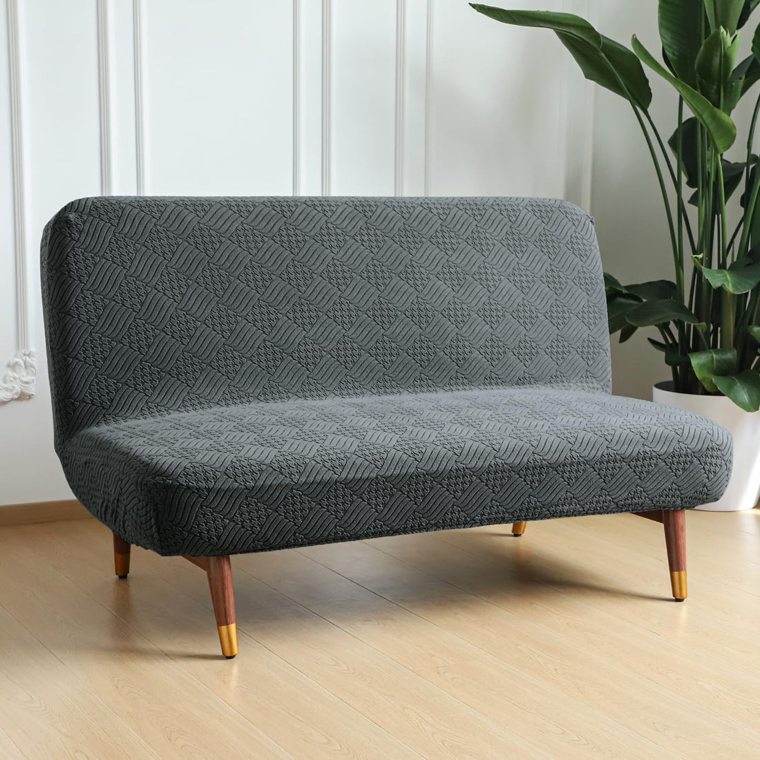 Luxurious Stretchable Spandex Jacquard Sofa-Cum-Bed Cover for Futon – Dark Grey