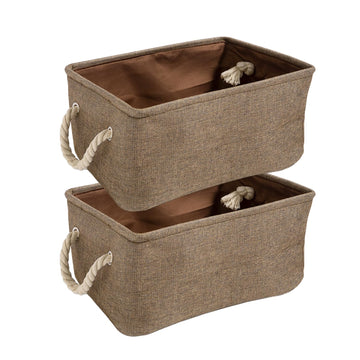 Jute Eco-Friendly Foldable Clothes Storage Basket Bin Organizer, Set Of 2, Large, Coffee Brown