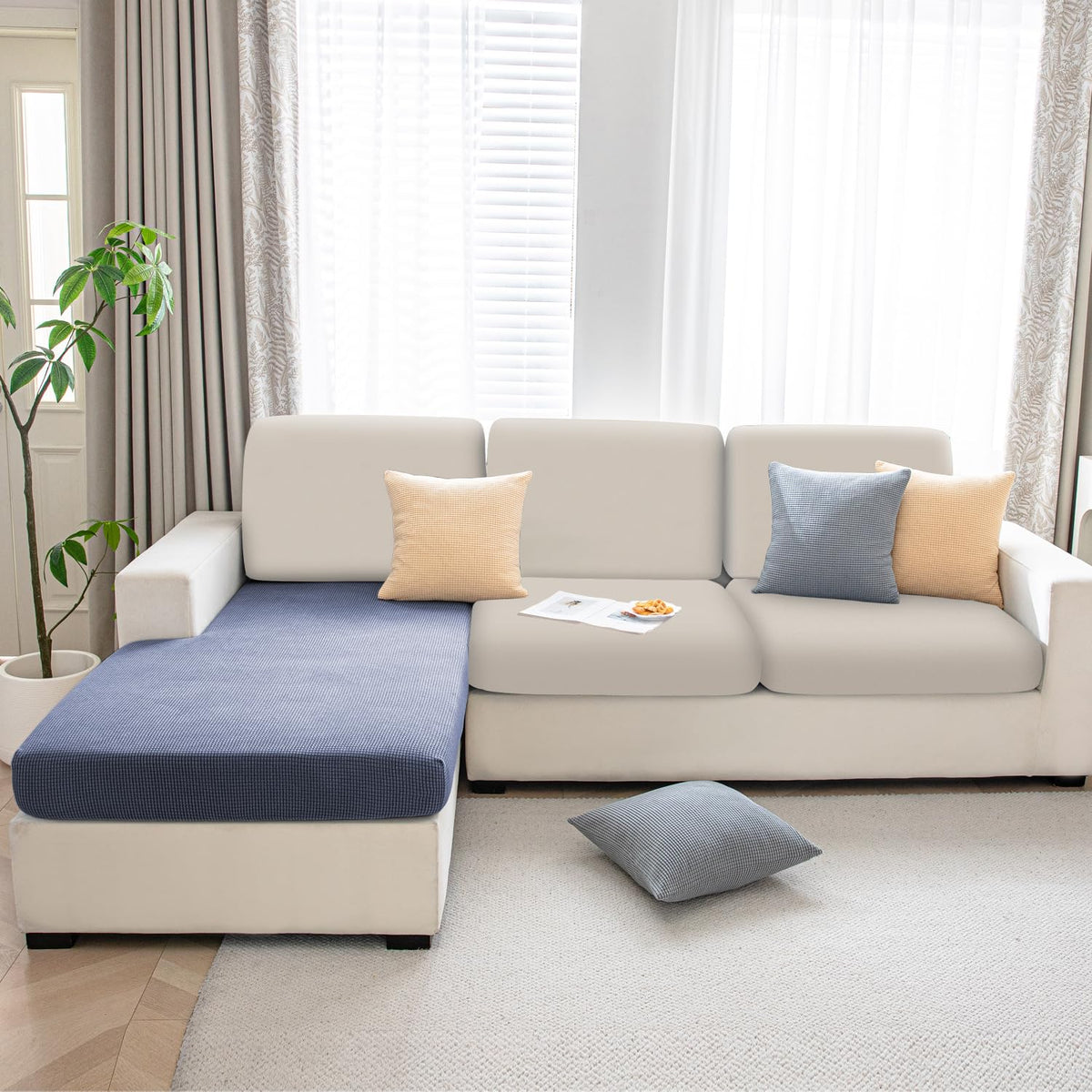 Stretchable Thick Jacquard Textured Seat Cushion Cover for 1/2/3 Seaters / Pieces for Sofa, Dark Grey
