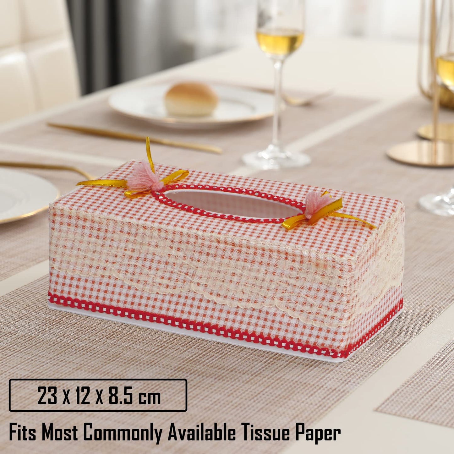 Plastic Tissue Box Holder, Checkered Red