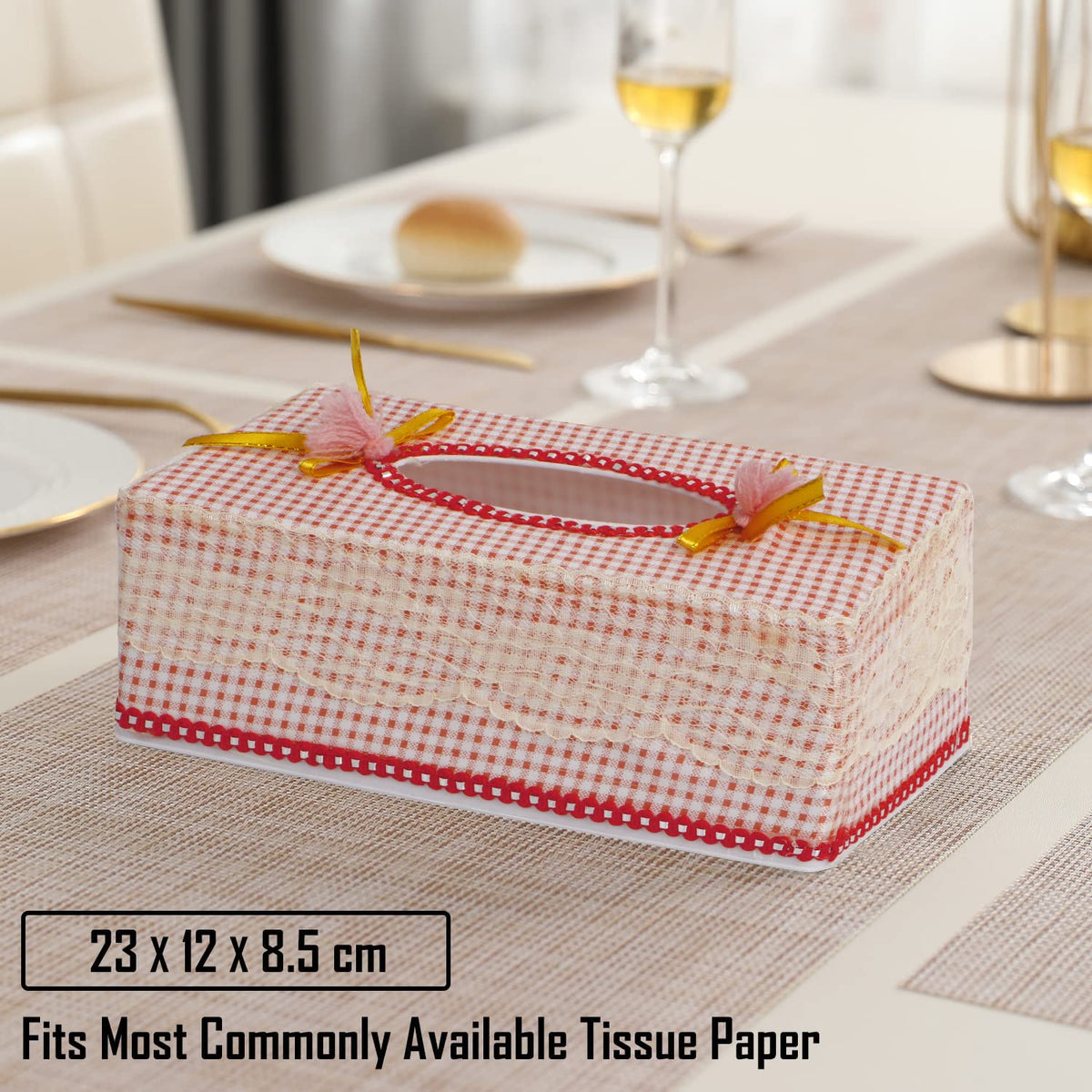 Plastic Tissue Box Holder, Checkered Red