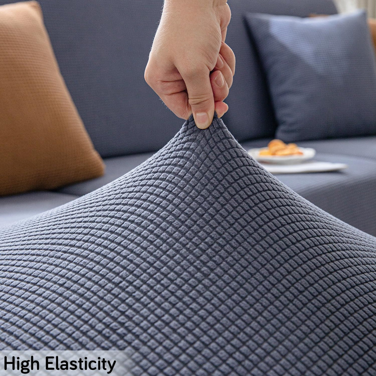 Stretchable Thick Jacquard Textured Seat Cushion Cover for 1/2/3 Seaters / Pieces for Sofa, Dark Grey