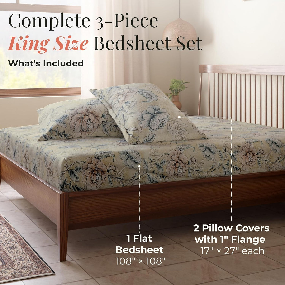 HOKIPO King Size Cotton Bedsheet, 2 Pillow Covers, Pastel Yellow & Blue - image 6