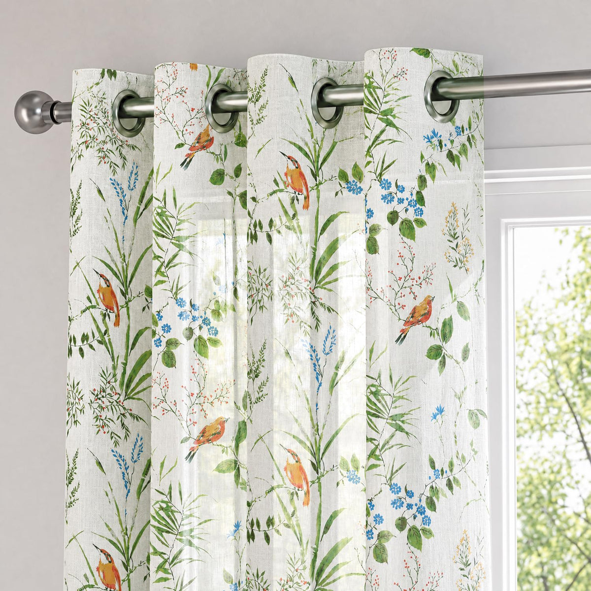 HOKIPO Petals & Poetry Sheer Curtains, 7 Feet Long - Songbird Garden - image 6