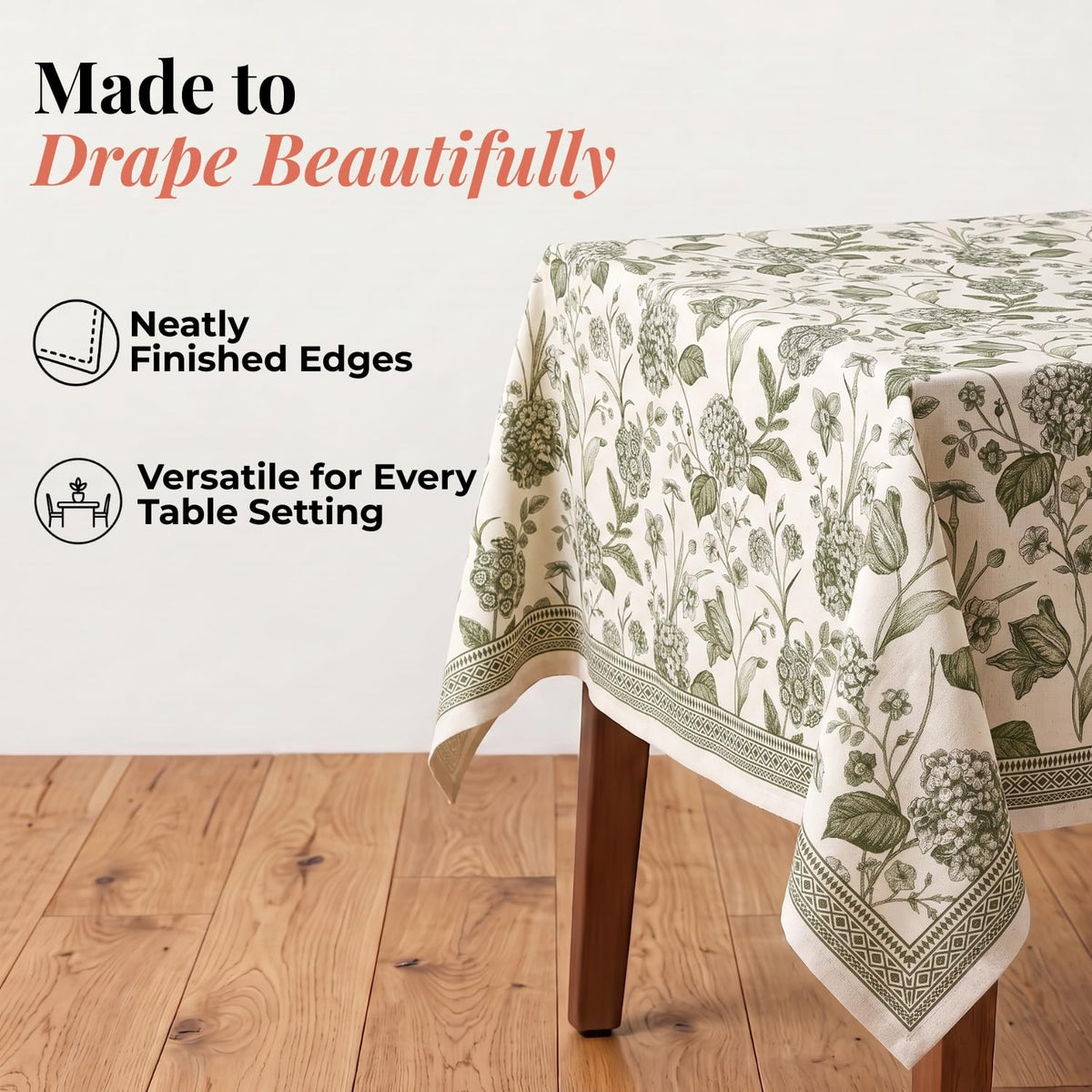 HOKIPO Aesthetic Table Cloth for 6 Seater Dining Table, Olive Green - image 4