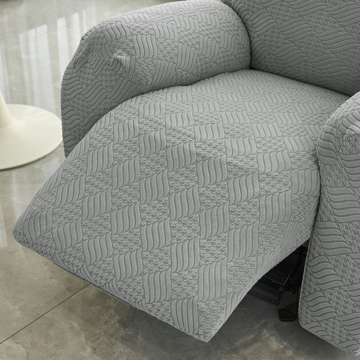 Premium 170 GSM Jacquard Fully Covered Recliner Sofa Cover for 1/2/3 Seaters, Light Grey