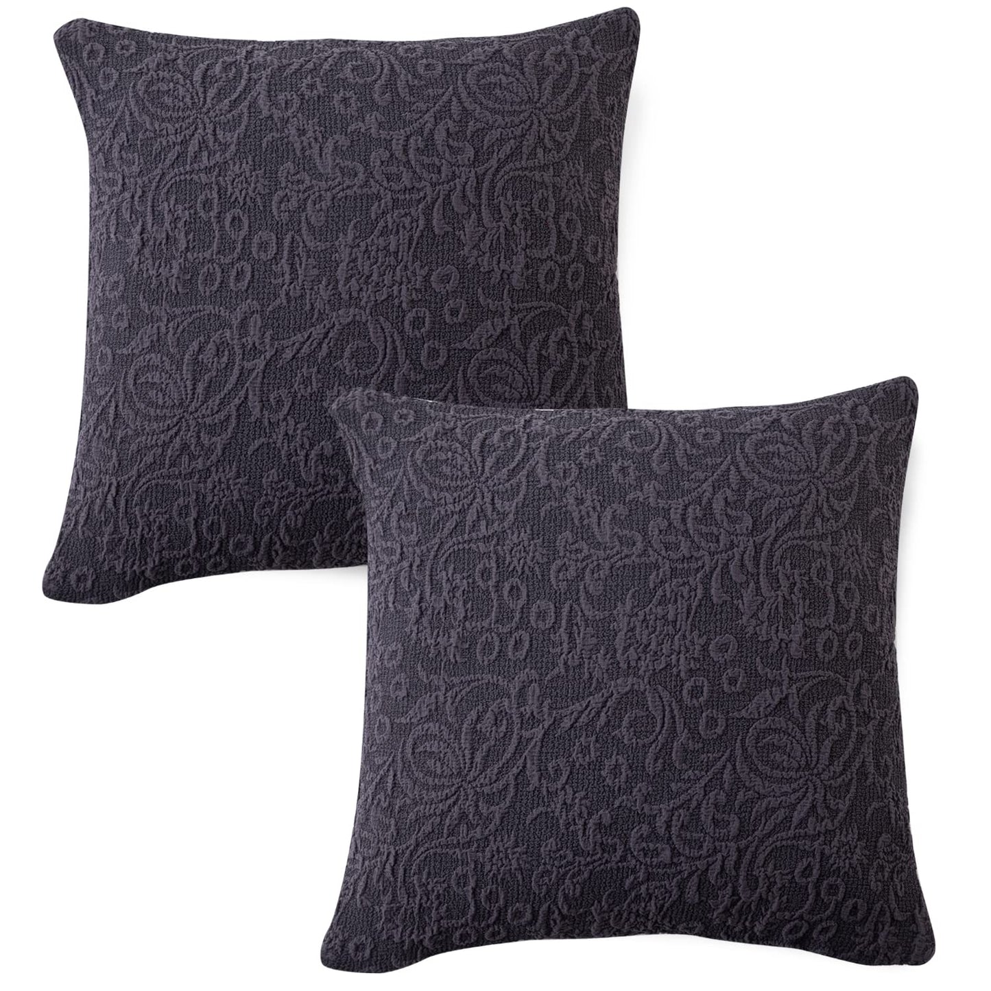 HOKIPO Woven Jacquard Stretchable Pack of 2 Cushion Cover 18x18 inch,Abbey Grey