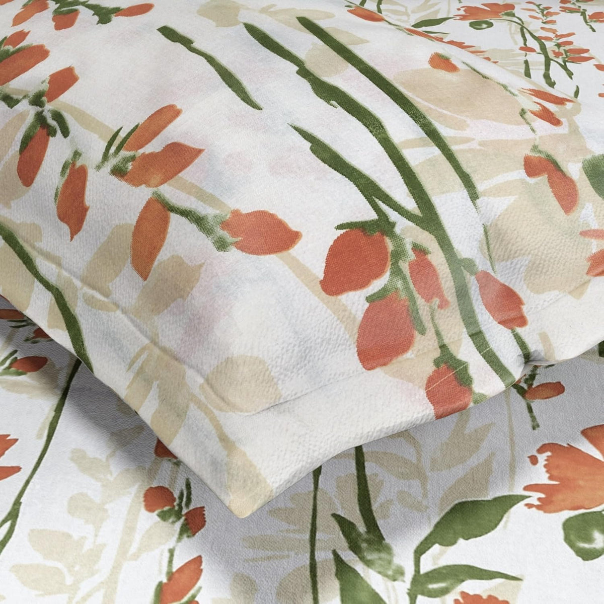 HOKIPO King Size Cotton Bedsheet, 2 Pillow Covers, Floral, Terracotta - image 3