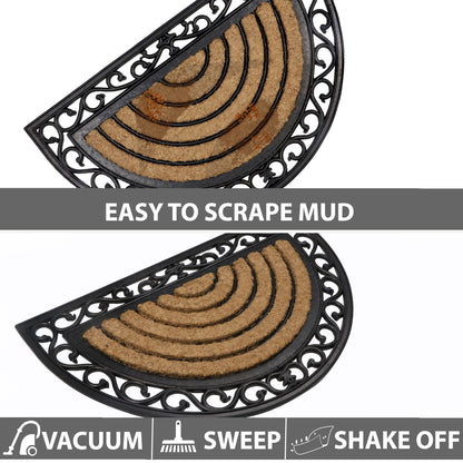 Outdoor Rubber Coir Grill Doormat, Semi-Circle, 45x75 cm
