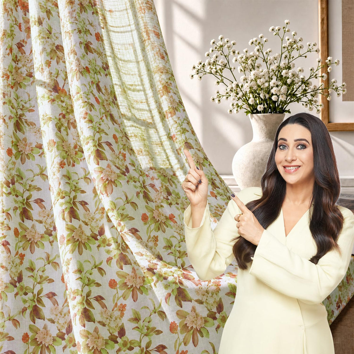 HOKIPO Petal Mist Sheer Eyelet Curtains, 7 Feet Long - Ivory Blossoms