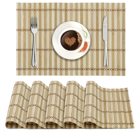 Reversible Bamboo Placemats Set of 6 Table Mats, 45x30 cm, Beige Stripes
