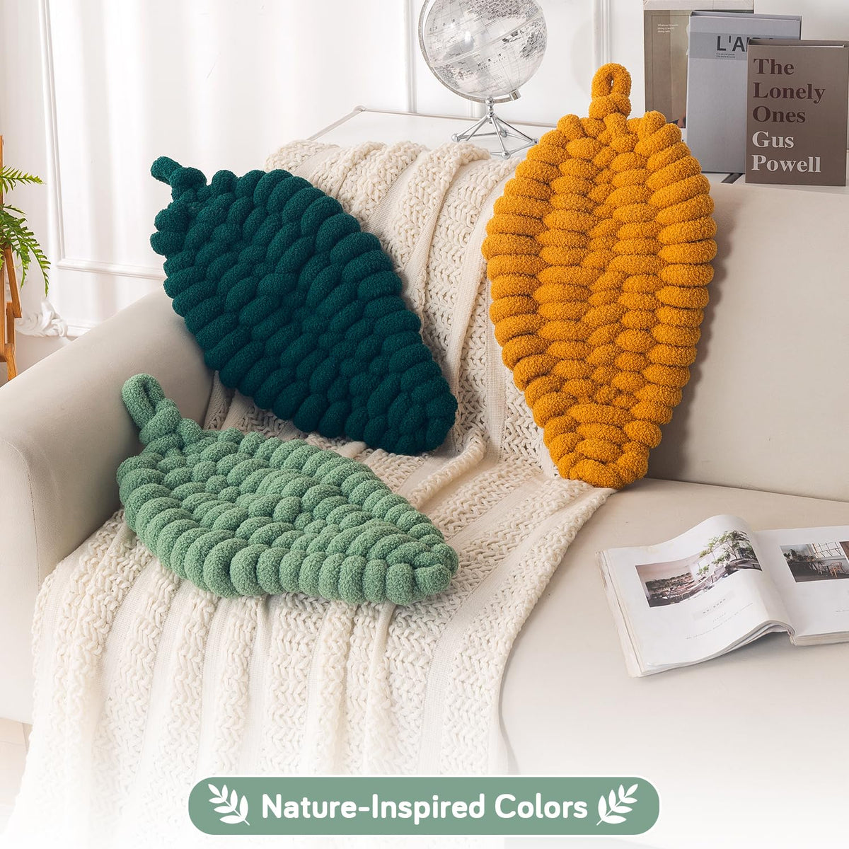 HOKIPO Leaf Shaped Plush Cushion for Sofa, Chair & Bed, 62 cm, Light Green