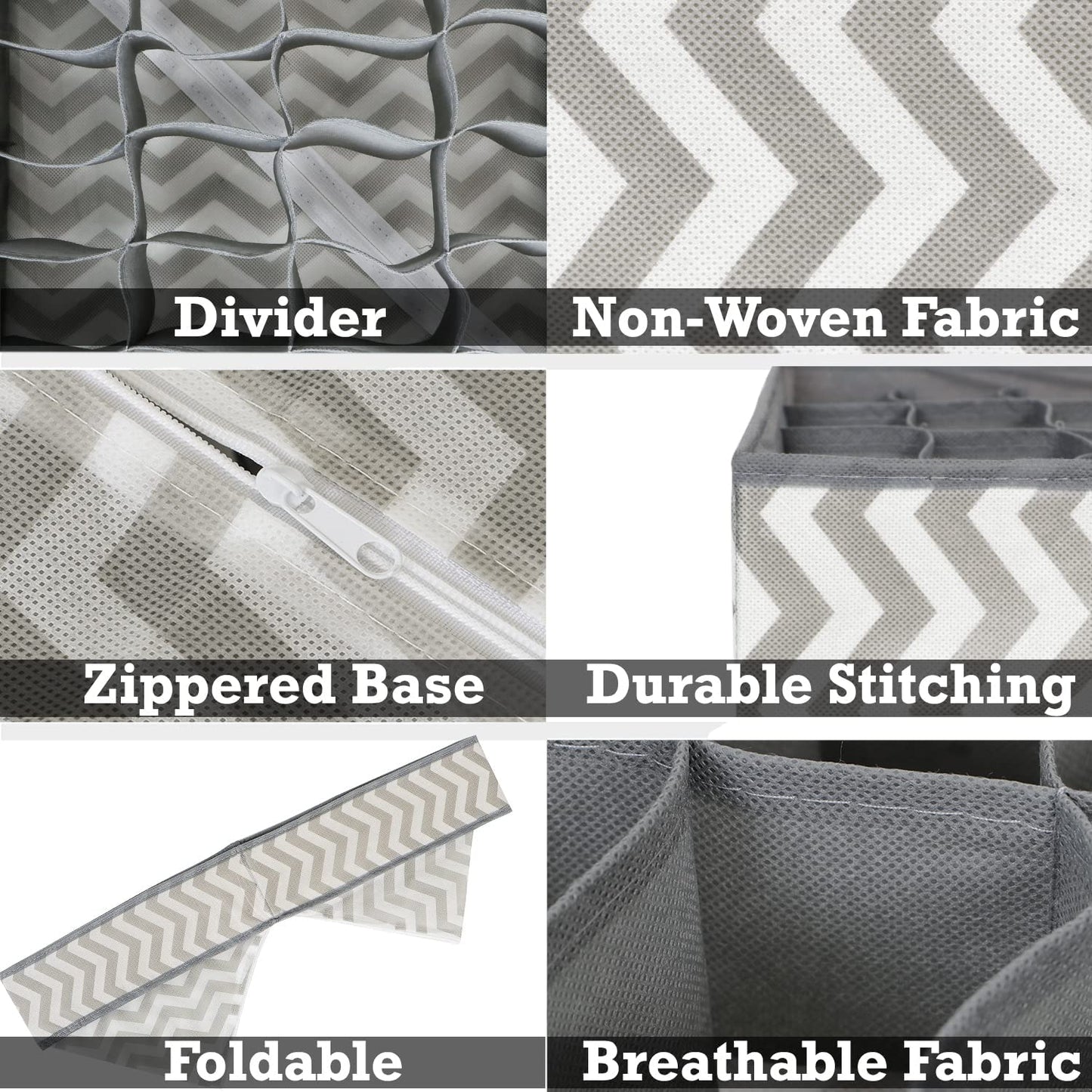 HOKIPO Fabric Undergarment Organizer Storage Box for Wardrobe - 24 Grid, Grey