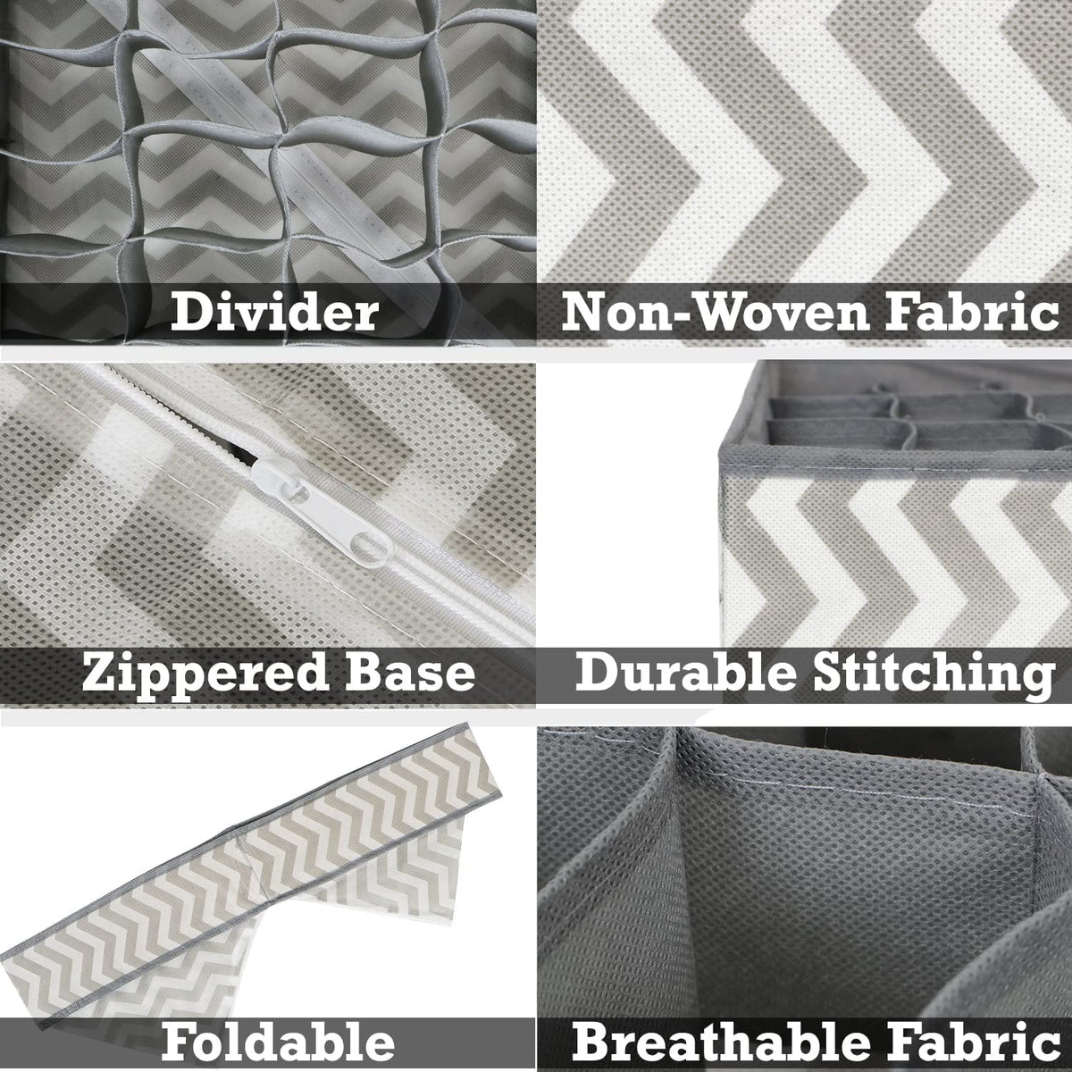HOKIPO Fabric Undergarment Organizer Storage Box for Wardrobe - 24 Grid, Grey