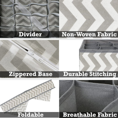HOKIPO Fabric Undergarment Organizer Storage Box for Wardrobe - 24 Grid, Grey