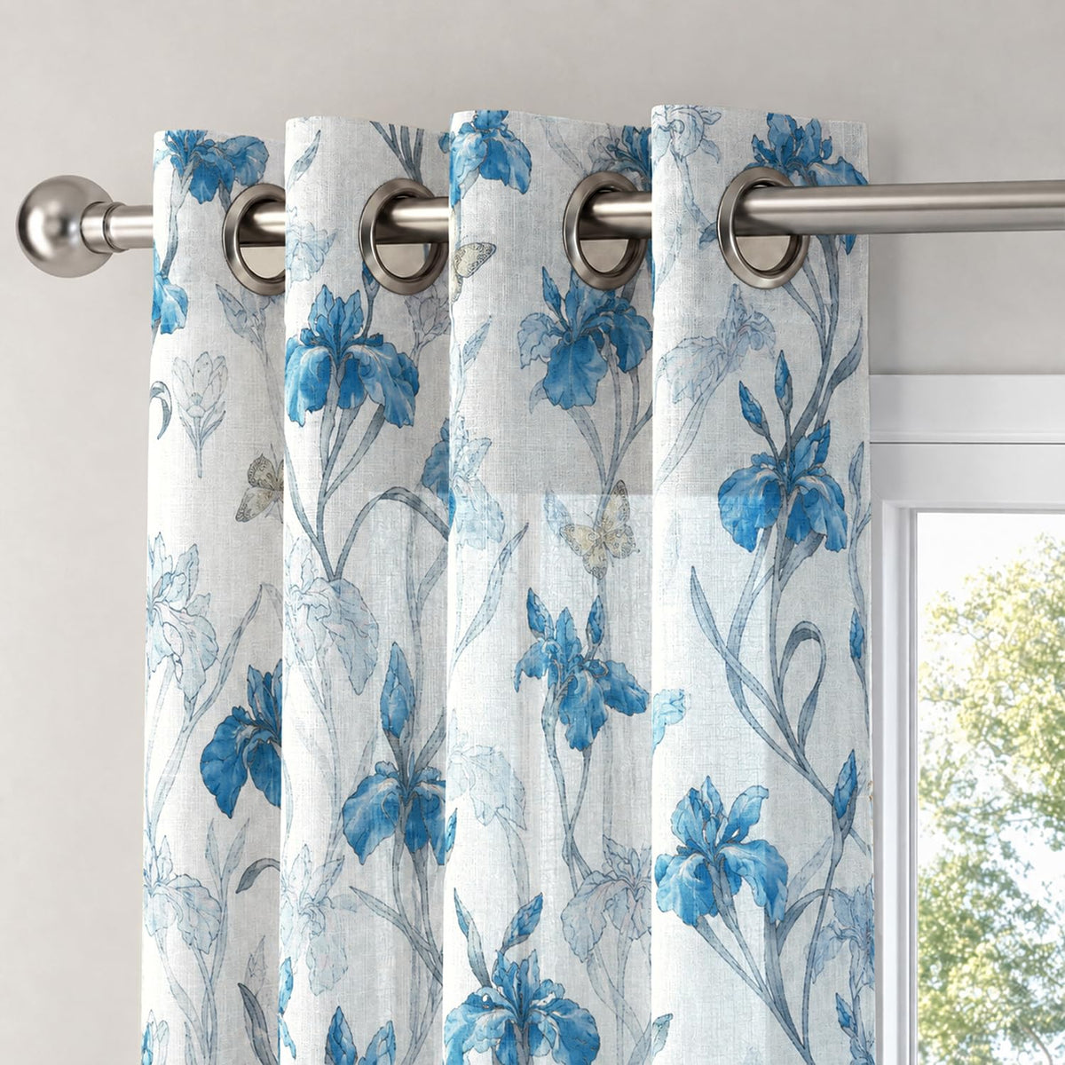 HOKIPO Iris Sheer Curtains, 7 Feet Long - Blue - image 6