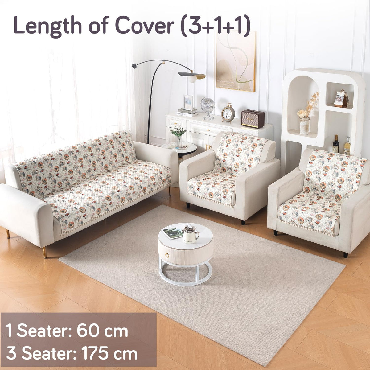Quilted Sofa Cover 5-Seater Sofa Cover (3+1+1), Tassel Twigs | Wildflower Breeze