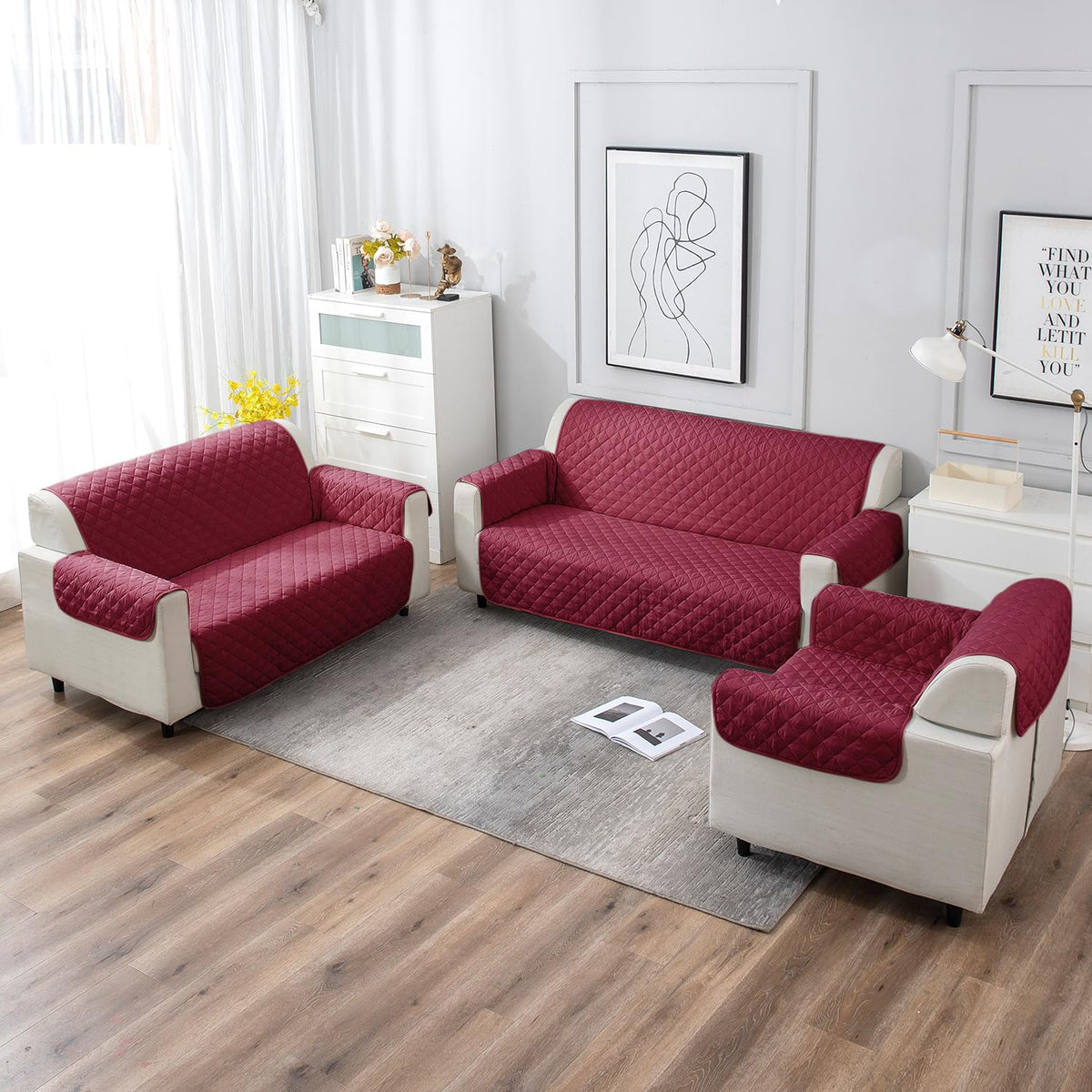 UrbanQuilt Quilted Polyester Sofa Cover Mat Pet Friendly, Maroon