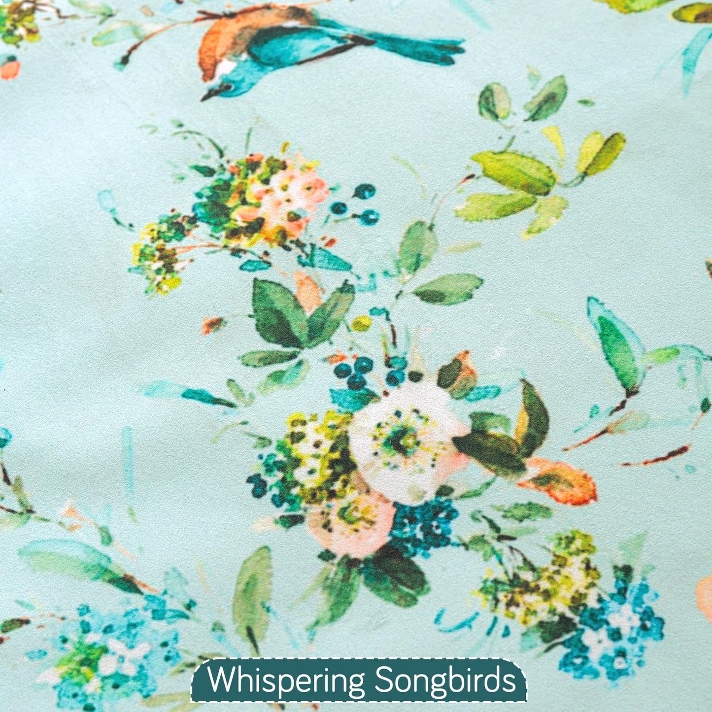 'Whispers of Nature' Series Holland Velvet Sofa Seat Mat with Tassel, Mint Birdsong Blossom