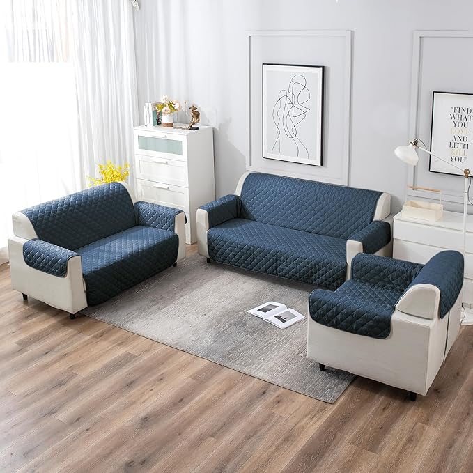 UrbanQuilt Quilted Polyester Sofa Cover Mat Pet Friendly, Navy Blue