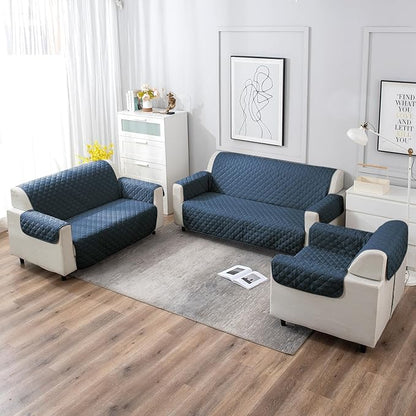 UrbanQuilt Quilted Polyester Sofa Cover Mat Pet Friendly, Navy Blue