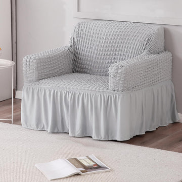 Ash Grey Stretchable Turkish Bubble Frill 1 seater sofa cover