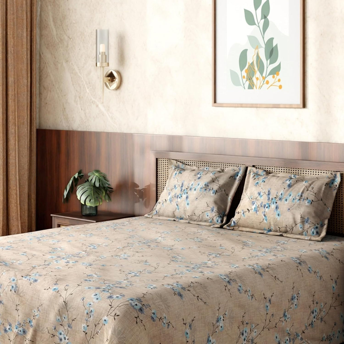 HOKIPO King Size Cotton Bedsheet, 2 Pillow Covers, Floral, Antique Rose - image 13