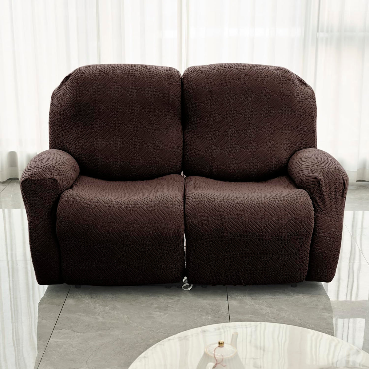 Buy Brown Colour Jacquard Two Seater Recliner Sofa Cover
