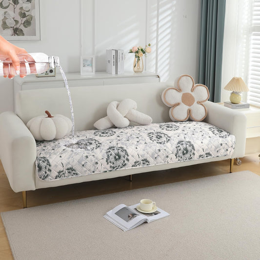 Quilted 1/2/3 Seater Waterproof and Anti-Slip Sofa Cover Mat, Dandelion Anchor Grey