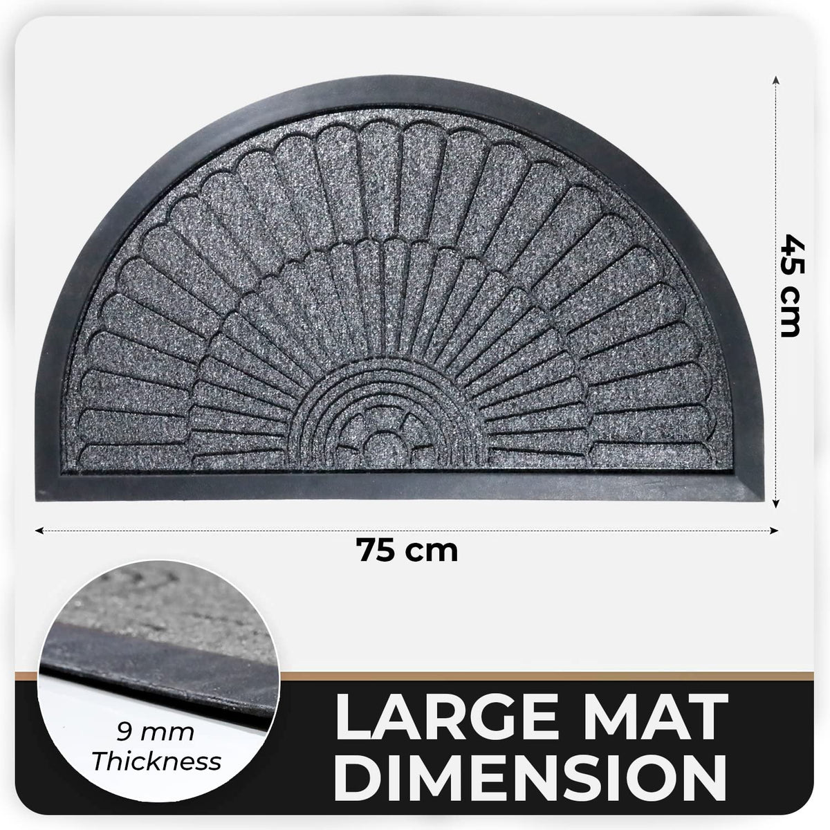 45X75cm All Purpose Doormat with Rubber Backing Half Circle Style, Thick mat for Outdoor and Indoor use, Grey