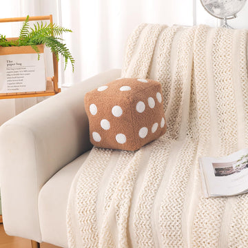 HOKIPO Dice Shaped Plush Cushion for Gaming Room & Kids Decor, 22 cm, Beige