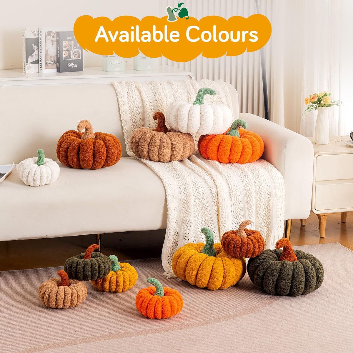 HOKIPO Pumpkin Shaped Throw Pillow for Fall & Party Decor, 20 cm, Yellow