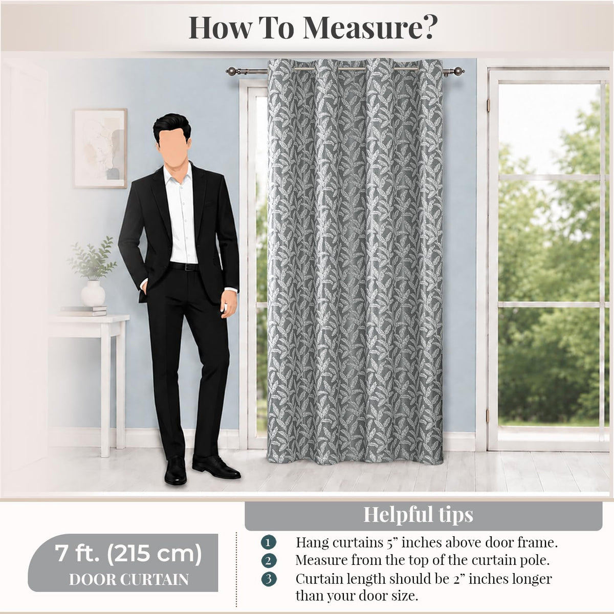 HOKIPO Majestic Eyelet Curtains, 7 Feet Long - Muted Grey - image 8