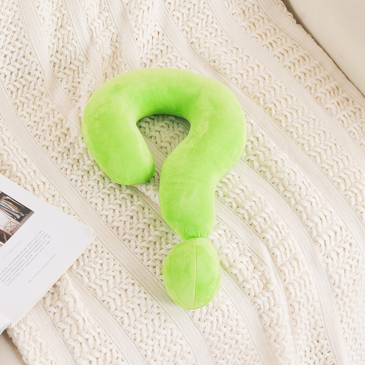HOKIPO Small Question Mark Neck Pillow for Travel & Home, Green