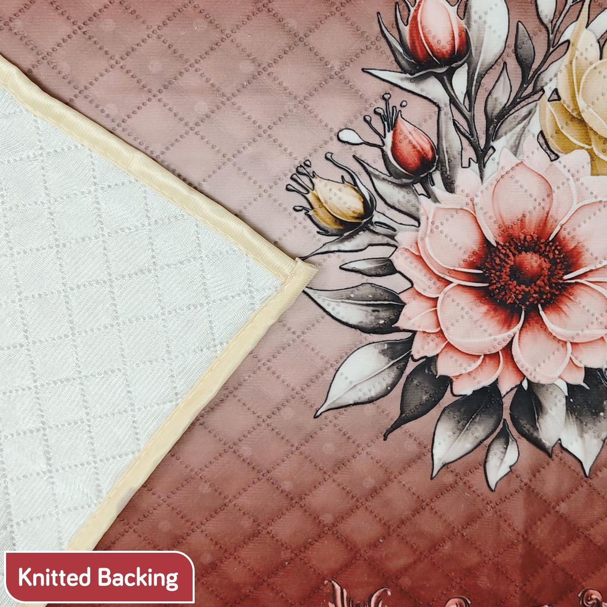 Eternal Floral Printed Quilted Fridge Top Cover with side Pockets - Crimson Bouquet